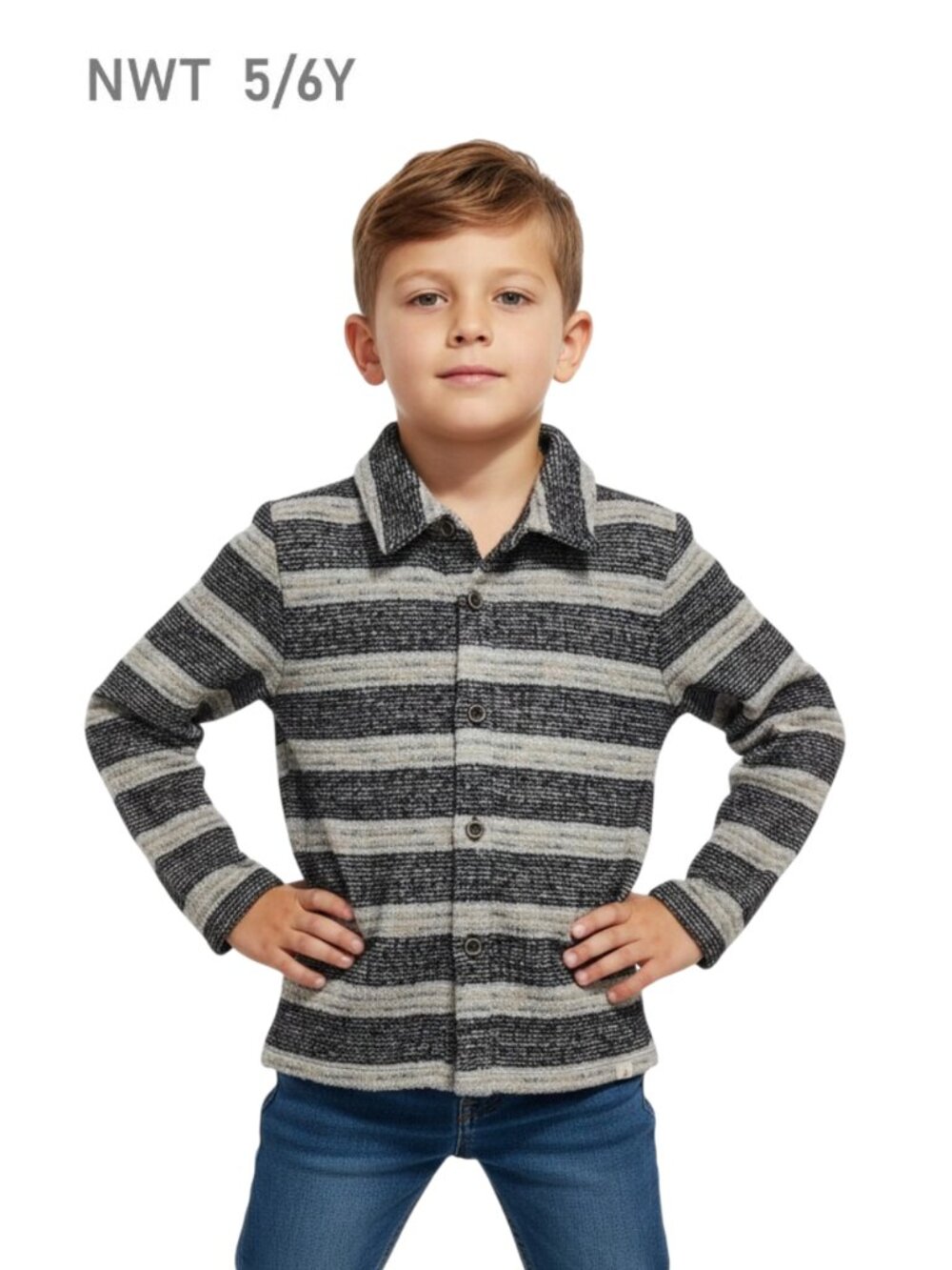 Me & Henry Knit Fall Stripes Button Down Long Sleeve Shirt - size 5/6Y